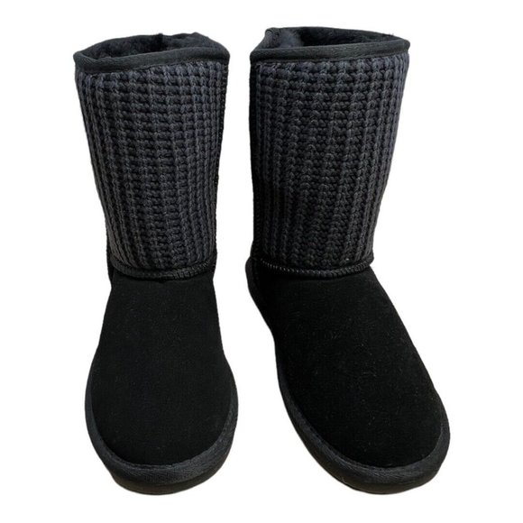 Minnetonka Chunky Sweater Knit Sheepskin Leather & Wool Women's Boots Black sz.6 - Picture 4 of 12